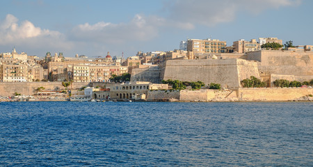 Fototapeta na wymiar View over the Valletta city from Marsans Harbour, Sliema, Malta