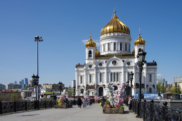 MOSCOW, RUSSIA - April, 2019: The Cathedral of Christ the Saviour. Decorations for The Easter Gift Festival