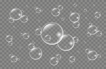 Air bubbles underwater on a transparent background.  Soap  bubbles