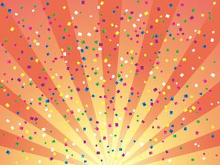 紙吹雪とサンバーストの背景（オレンジ）