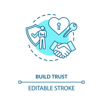 Build Trust Concept Icon. Relationship Development, Reliability Idea Thin Line Illustration. Professional Growth, Business Improvement. Vector Isolated Outline RGB Color Drawing. Editable Stroke