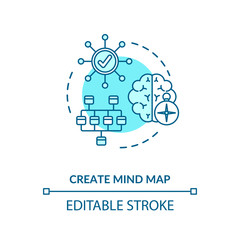 Create mind map concept icon. Creative problem solution development idea thin line illustration. Ideas generation, plan visualization. Vector isolated outline RGB color drawing. Editable stroke