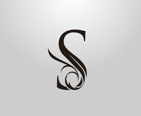 Classic S Letter logo. Graceful royal style Initial S. Vintage drawn emblem for book design,wedding invitation, brand name, business card, Restaurant, Boutique, Hotel.
