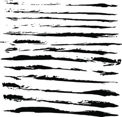 Set of black ink horizontal hand drawn brushes. Abstract isolated grunge lines, or stripes. Vector illustration.	
