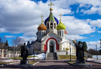 Fototapeta na wymiar MOSCOW, RUSSIA - March, 2019: Church of the Holy Prince Igor of Chernigov located in the suburban village of Peredelkino