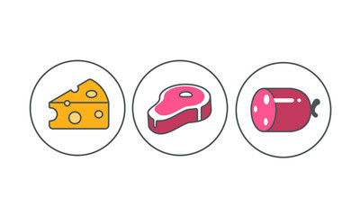 three food icon set. chease, meat, sousage. flat design