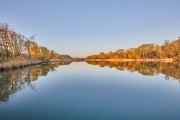 Inn, Abendlicht, Perach, Landkreis Altötting, Oberbayern, Bayern, Deutschland, Spiegelung, 