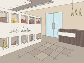 Shop store interior graphic color sketch illustration vector 