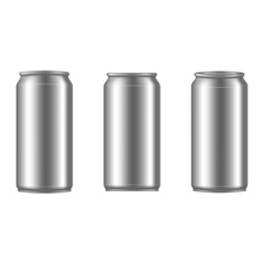 Metallic packaging cans beer soda water juice drink mockup realistic vector illustration