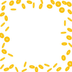 Russian ruble coins falling. Scattered sparse RUB 