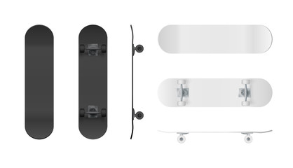 Skateboard template. Realistic black and white skateboard mockup. Vector illustration isolated on white background © Ihor