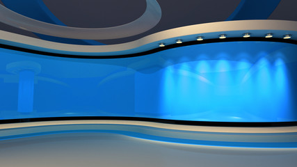 Blue Studio. Blue backdrop. News studio. The perfect backdrop for any green screen or chroma key video or photo production. Breaking news. 3d rendering.  - obrazy, fototapety, plakaty