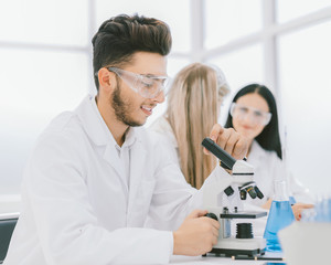 Fototapeta premium scientists biologists sitting at the laboratory table.