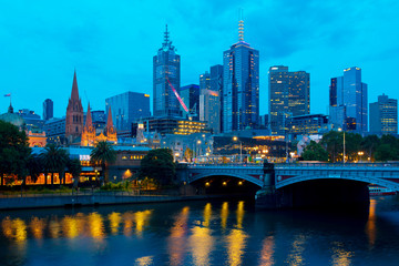 Fototapeta na wymiar Melbourne Australia at dark twilight dusk skyline 