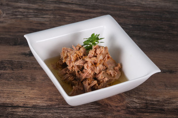 Canned tuna fish in the bowl