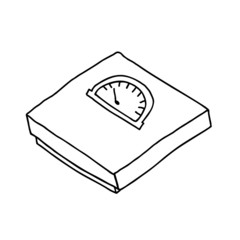 Bathroom floor scales. Hand drawn doodle cartoon sketch illustration