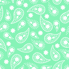 Seamless paisley pattern on blue background