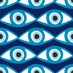 Nahtloses Muster mit magischem Muster der Augen. Mystisches Symbol handgezeichneter Druck. Cartoon-Stil, Zeichen Esoterik, Inspiration Auge.