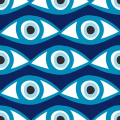 Tapeten Nahtloses Muster mit magischem Muster der Augen. Mystisches Symbol handgezeichneter Druck. Cartoon-Stil, Zeichen Esoterik, Inspiration Auge. © ArinaKram