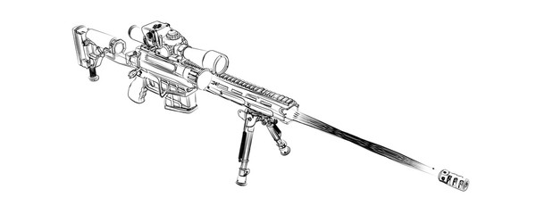 Large-caliber, semi-automatic, anti-materiel sniper system. Sniper rifle M82 in outline. 