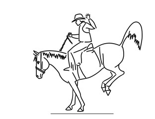 Cowboy tames a wild horse