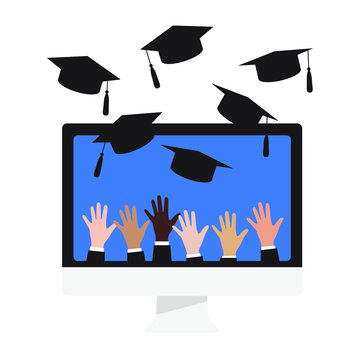 Virtual Graduation Ceremony. Online Graduation. Vector. 