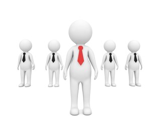 Businessman leader of his team 3d characters on a white background. 3d render illustration..