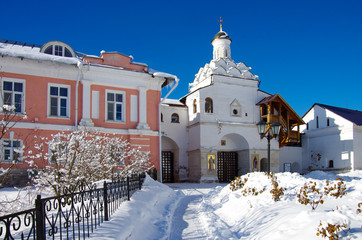SERPUKHOV, RUSSIA - February, 2019:  Vvedensky Vladychny convent in winter sunny day