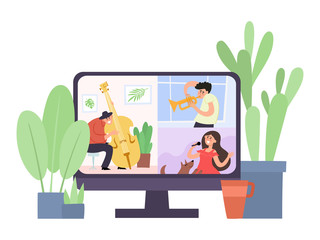 Concept vector illustration of online home concert, repetition in self-isolation