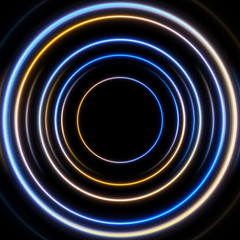 Blue and yellow neon circles abstract futuristic hi-tech background. Vector design