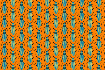 Blue bug pattern on an orange. Insects background
