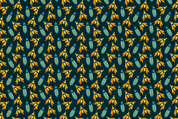 Beetles bright pattern. Insects pattern on dark blue
