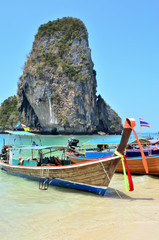 Poda Island Krabi Thailand. Long tail boat on tropical island