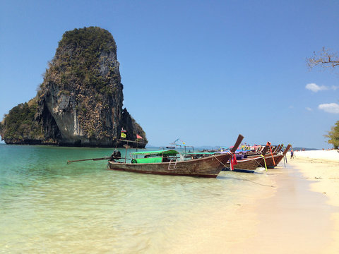 Poda Island Krabi Thailand. Long tail boat on tropical island
