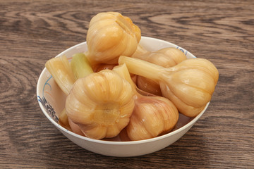 Marinated garlic in the bowl