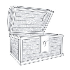 Open chest.Coloring book antistress for children and adults. Black and white drawing. Illustration isolated on white background. Outline style.