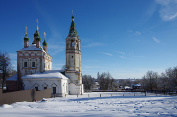 Fototapeta na wymiar SERPUKHOV, RUSSIA - February, 2019: Trinity Church in winter sunny day