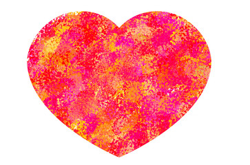 Red colored heart-shaped graphic symbol, in formation with brush strokes, on a white background.