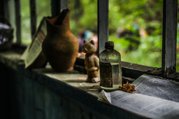 Abandoned toys in an old building, Chernobyl Disaster zone 
