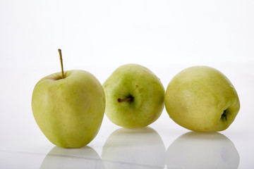 Fresh juicy fruit green apple on white background natural organic delicious nutritious healthy food vegetarian freshness diet vegan.