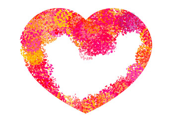 Red colored heart-shaped graphic symbol, in formation with brush strokes, on a white background.