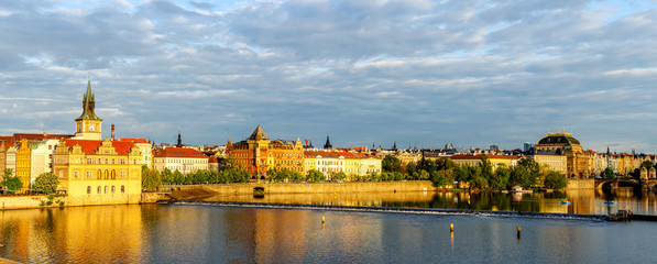 view from charles bridge in prague, czech republic. Beutiful panorama on river and building