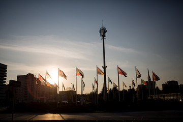 Telecommunication Mast among European Union countries flags