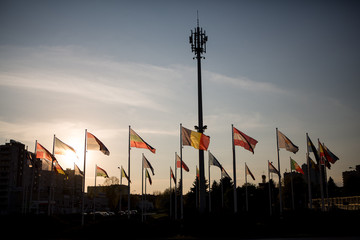 Telecommunication Mast among European Union countries flags