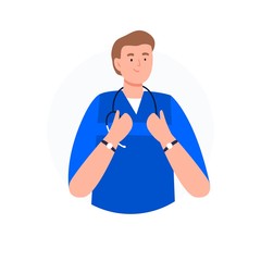 The paramedic with a stethoscope. Medical worker avatar. Flat vector characters.