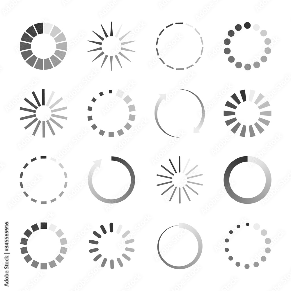 Fototapete load icons. process of wait on digital screen. bar of circular elements for loading. buffering downl