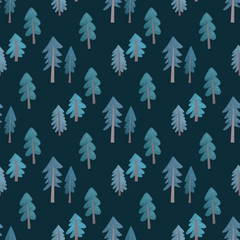 Obraz premium Christmas watercolor seamless pattern of forest. Design for packaging paper, fabric
