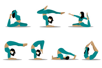 Women s yoga. Vector illustration of a beautiful girl in different poses of yoga.