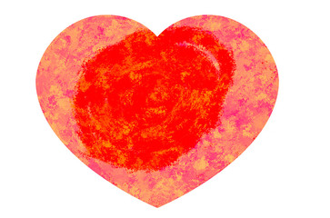 Red colored heart-shaped graphic symbol, in formation with brush strokes, on a white background.