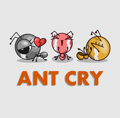 Cartoon cute ant characters vector illustrations with emotions